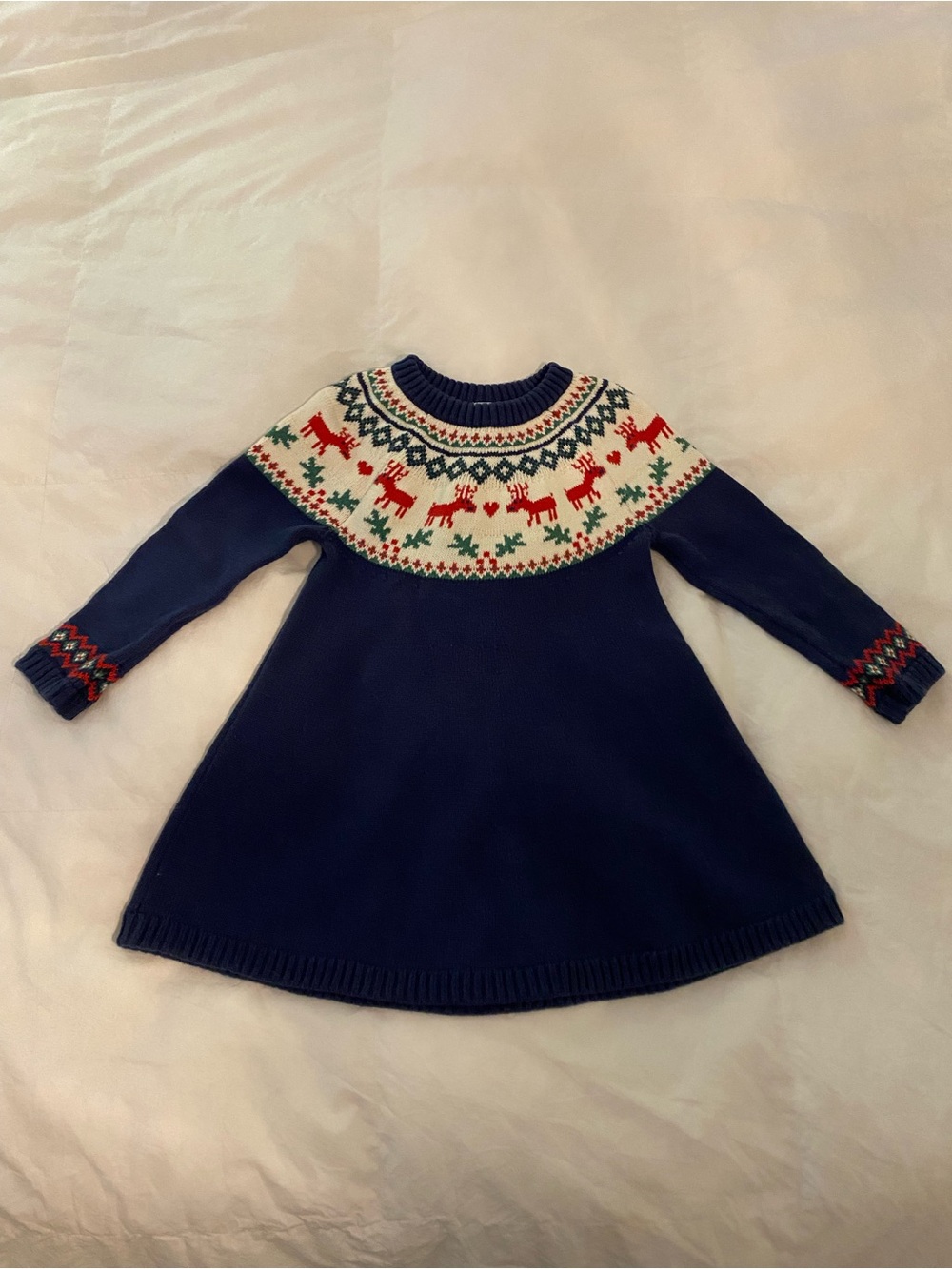 Hanna Andersson Holiday Reindeer Fairisle Sweater Dress 4T